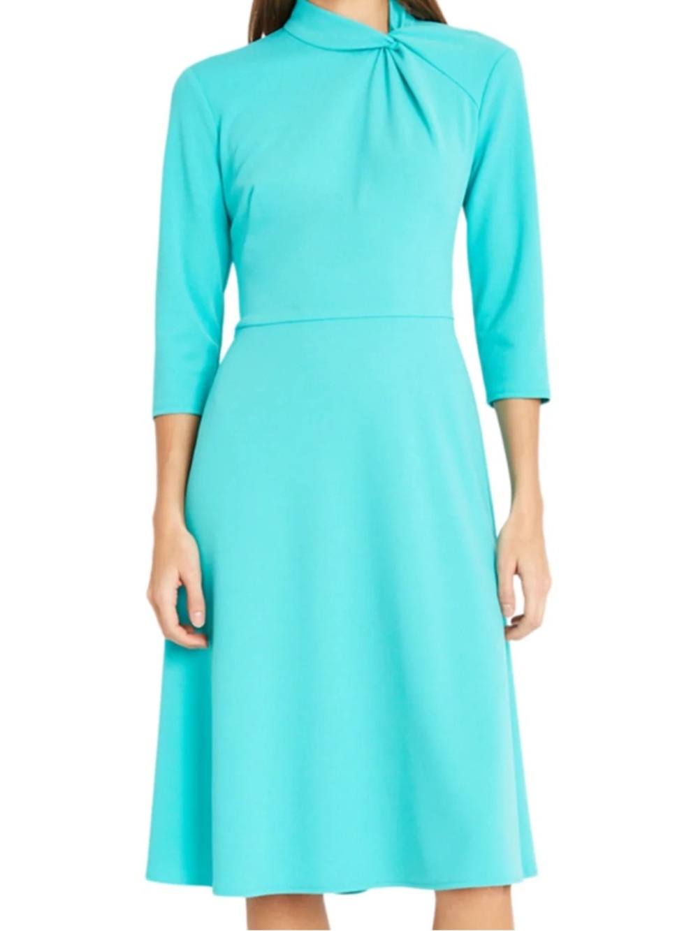 DONNA MORGAN TWISTED MOCK NECK 3/4 SLEEVE KNEE-LENGTH A-LINE DRESS